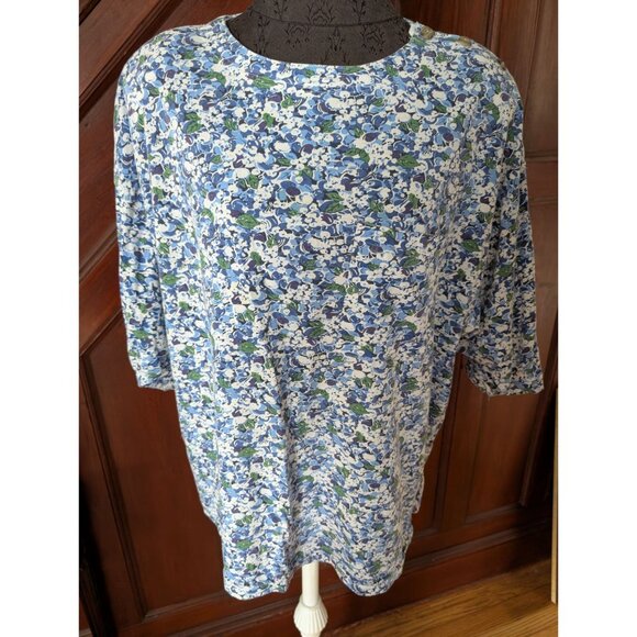 VTG Lauren Brooke Floral Print Womens Top With Button Shoulder 44/24W - Picture 1 of 7